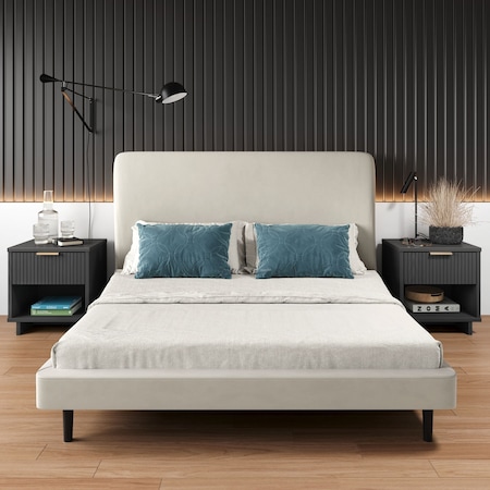 Manhattan Comfort Granville Dark Grey 1-Drawer Nightstand, 2PK 2-NS-5005